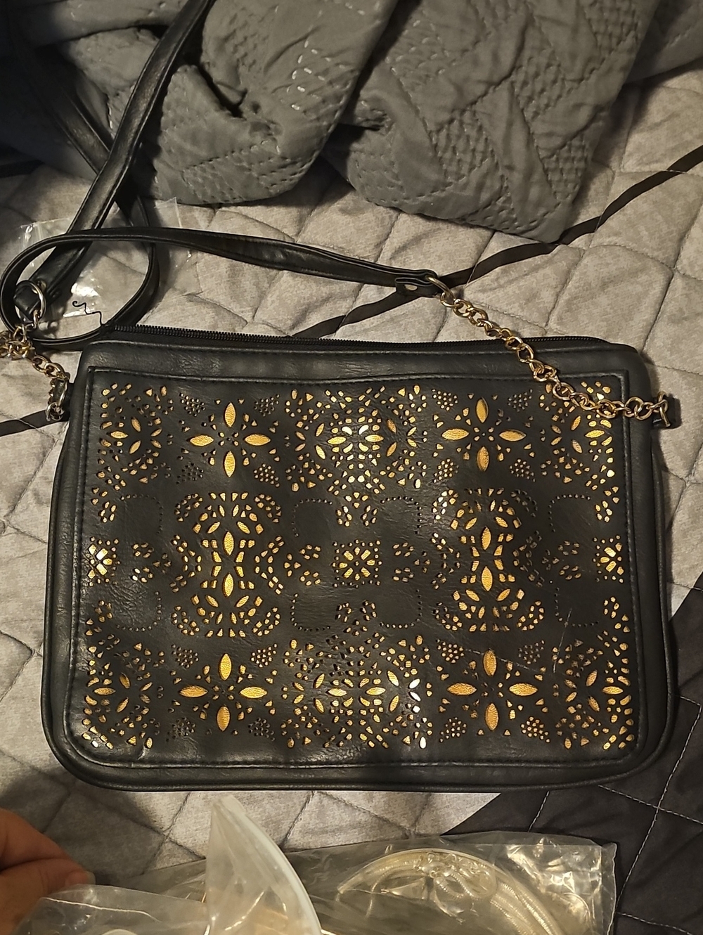 Black and Gold Laser-Cut Crossbody Purse - Women
